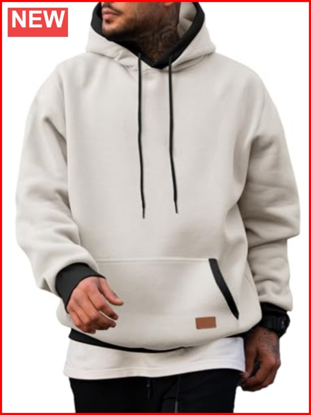 Men's Fleece Pullover Hoodie Kangaroo Pocket Ribbed Hem Casual Sweatshirt